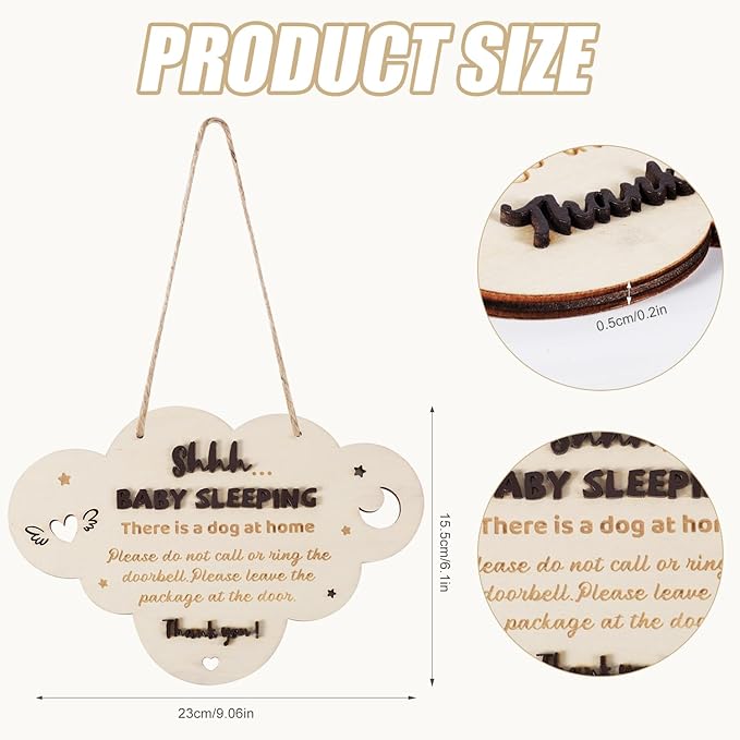 Baby Sleeping Sign Plaque, 9.06x6.1in Wooden Do Not Ring Doorbell