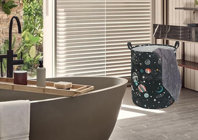 Round Black Planet Laundry Hamper Storage Basket Organizer Hamper Storage