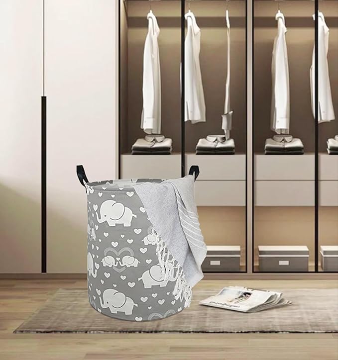 Round Elephant Pattern Laundry Hamper Storage Basket Organizer Hamper Storage