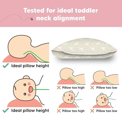 Toddler Pillow with Pillowcase - 13x18 My Little Dreamy Pillow, Organic Cotton Toddler Pillows for Sleeping, Kids Pillow, Travel Pillows, Mini Pillow, Nursery Pillow, Toddler Bed Pillow (Grace)