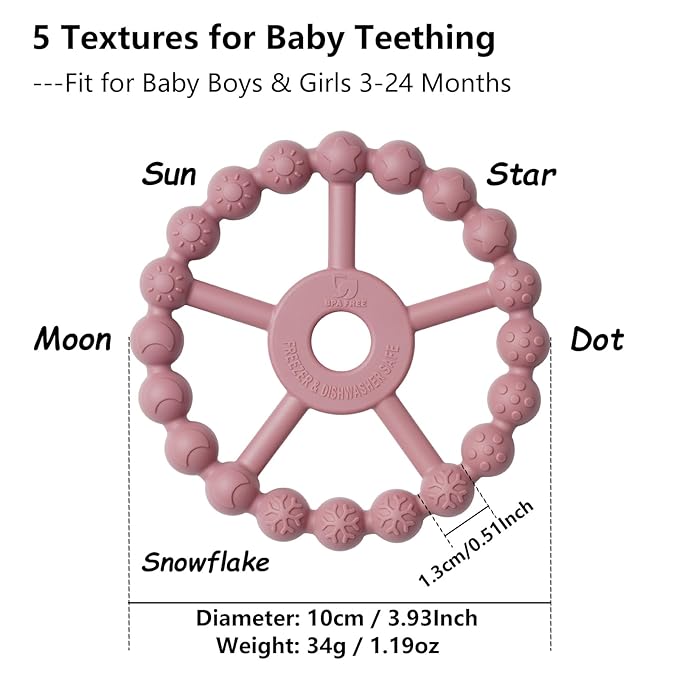 3 Pack Ring Teether, Silicone Teething Ring Toys for Babies 0-6 Months 6-12 Months 12-24 Months,