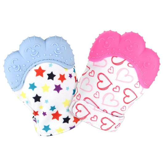 2Pack Silicone Teething Mitt, Soothing Infant Teething Mitten Pain Relief 0-12 Months