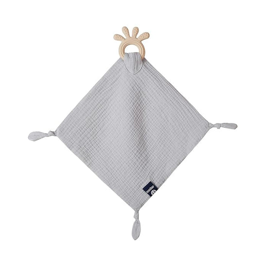 Baby Muslin Security Blanket with Food Grade Silionce Teether,Soothe Teething Toy for Boys and Girls 100% Polyester