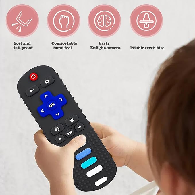 2-Pack Baby Teething Toys-TV Remote Control Shape Silicone Infants Teething 0-18 Months,BPA-Free (2packs-Black)