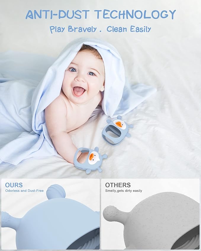 Teething Toys for Babies 0-6 Months, Never Drop Silicone Baby Teether