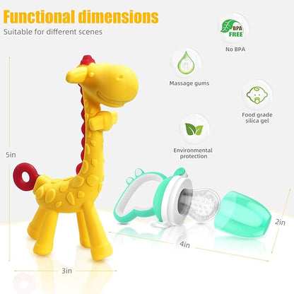 SHARE&CARE Baby Teething Toys for Girls and Natural Organic Fruit 1 Teethers 1 Feeder 3 Silicone