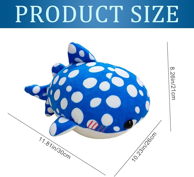 make my day 12in Blue Giant Realistic Whale Shark Stuffed Animal Kids Plush Toy Pillows Stuffed Blue Whale Doll Gifts for Kids Girls Boys, Birthday 2