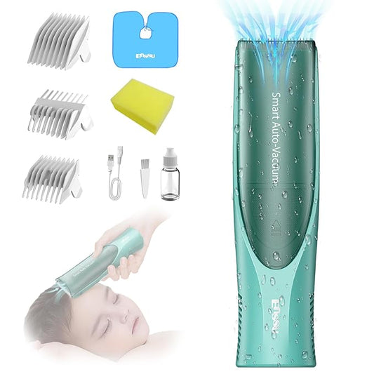 Baby Hair Clippers, Electric Quiet Vacuum Hair Clipper for Kids, Baby Hair Cutting Kit for Child Aged 0-12, Ceramic Blade Rechargeable Waterproof Trimmer, Infants Toddlers Children and Autism