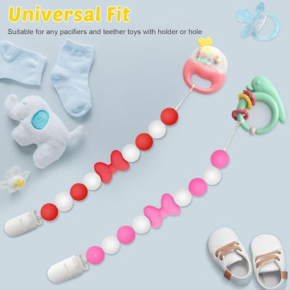 Silicone Pacifier Clip, 2 Pack Pacifier Holder for Boys and Girls