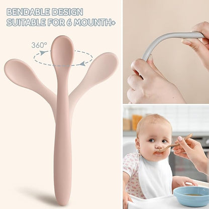 NETANY Silicone Baby Feeding Spoons, First Stage Infant Soft-Tip Easy on Gums I Training Spoon Self | Utensils Supplies, Dishwasher & Boil-proof, 6 Pack