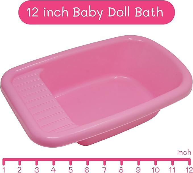 Baby Doll Bath Set with Bathtub & Playtime Accessories – Bath Time Playset for Kids, Girls 12” Doll, 8pc Pink 3+…