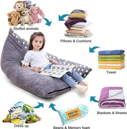 Stuffed Animal Storage Bean Bag Chair Cover, Plush Toys Organizer for Kids Teans Super Soft and Comfortable with Handle and Zipper Extra Large 1-side Stars