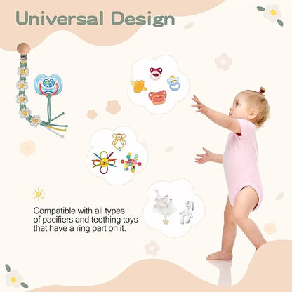Pacifier Clip for Boys Girls Floral Daisy Macrame Paci Clip