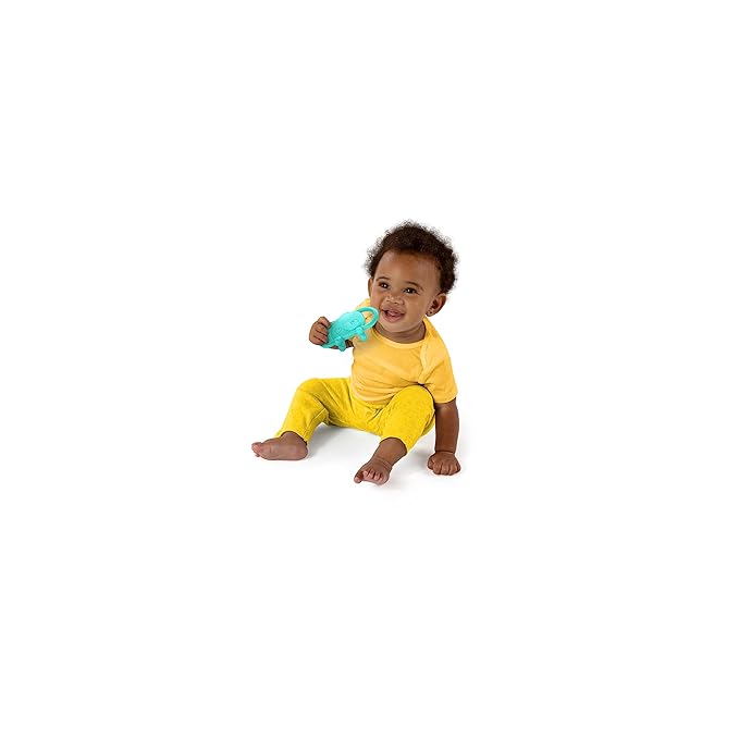 Bright Starts Tame Your Tusks Silicone Teether with Handles, Easy-Grasp Elephant 3 Months+