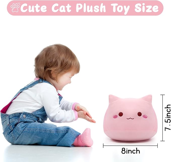 iBccly 8" Pink Cat Plush Pillow, Soft Stuffed Animal Doll