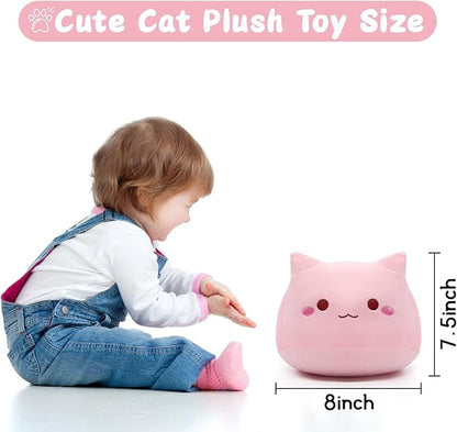 iBccly 8" Pink Cat Plush Pillow, Soft Stuffed Animal Doll