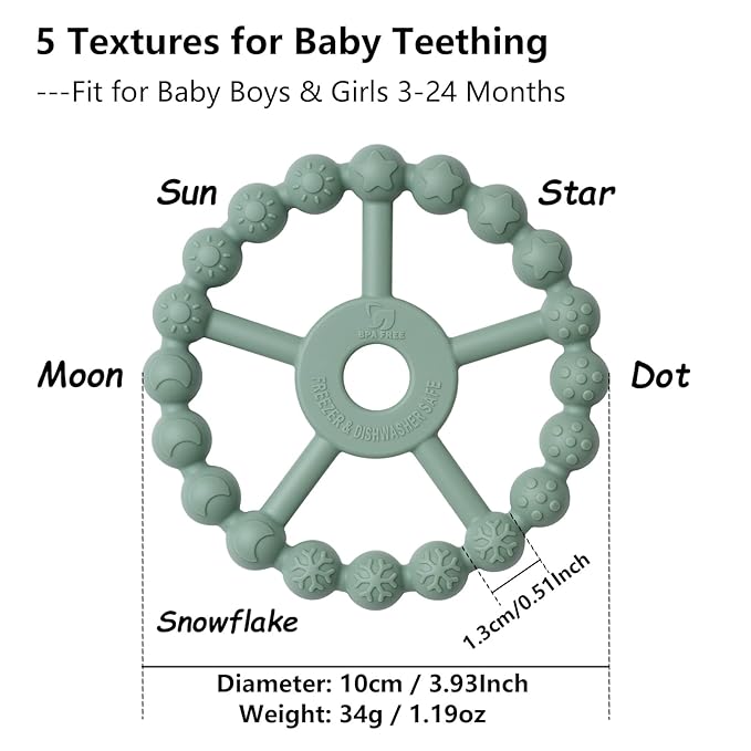 3 Pack Ring Teether, Silicone Teething Ring Toys for Babies 0-6 Months 6-12 Months 12-24 Months,