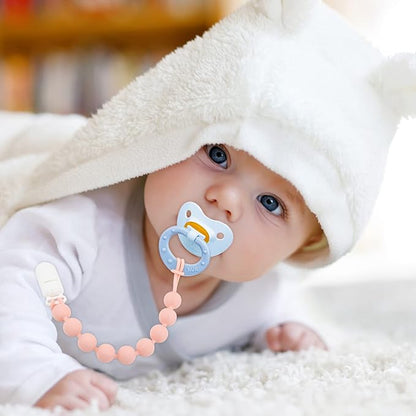 Silicone Pacifier Clip Holder, 4 Pack One Piece Soft Flexible Binky Clips Pacifier Holder Clip for Girls