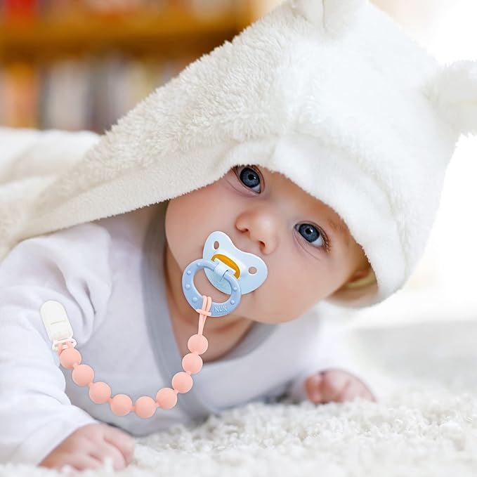 Silicone Pacifier Clip Holder, 4 Pack One Piece Soft Flexible Pacifier Holder Clip Binky Clips for Boys and Girls