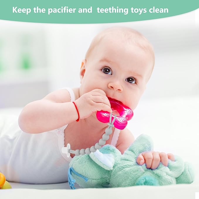 4-Pack Silicone Pacifier Clips with One-Piece Beads for Baby Boys