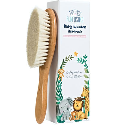 Baby Hair Brush with Soft Goat Bristles - Wooden Cradle Cap Brush for Newborns, Infants, Toddlers, and Kids - Gentle Scalp Grooming and Styling for Baby Girls and Boys (Beechwood)