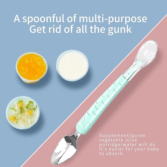 Double Head Baby Silicone Food Spoon (Pink), Baby Fruit Scraping Mud Spoon, Feeding Spoons Training Spoon for Infants, baby led weaning supplies (Pink)