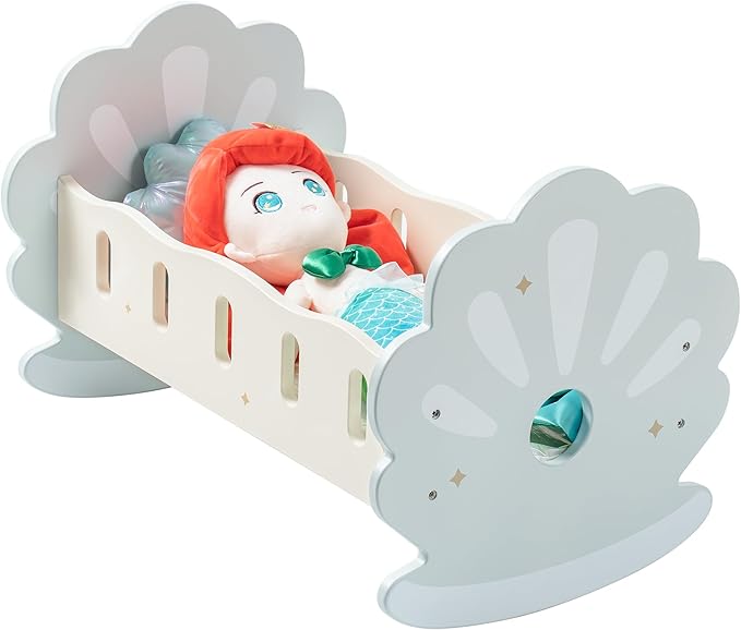 ROBOTIME Wooden Doll Rocking Cradle, Doll Bed Toys for Girl Dolls 18 Inches