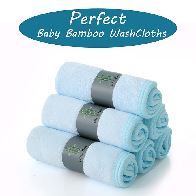 Gina Era Baby Washcloths, Rayon Made from Bamboo - 2 Layer Soft & Absorbent & Hypoallergenic Newborn Bath Face Towel 10 x 10 Inch