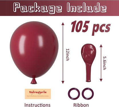 105pcs Burgundy Balloons 12inch Maroon Party Latex Balloons for Birthday, Graduation