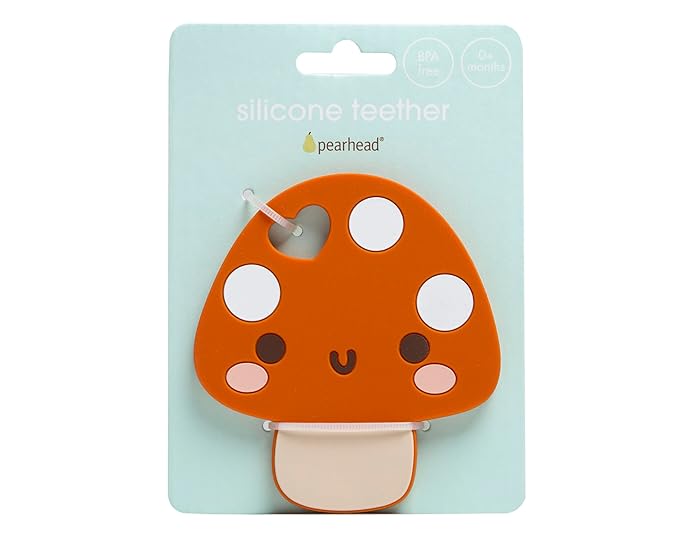 Pearhead Mushroom Silicone Baby Teether, Teething Toy for Babies 0+ Months