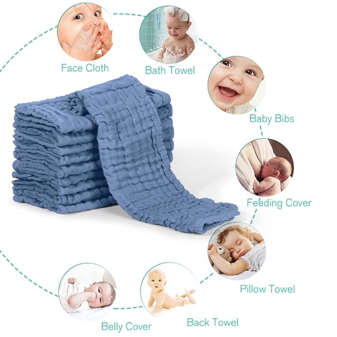 Yoofoss Muslin Burp Cloths for Baby 10 Pack 100% Cotton 20''X10'' Super