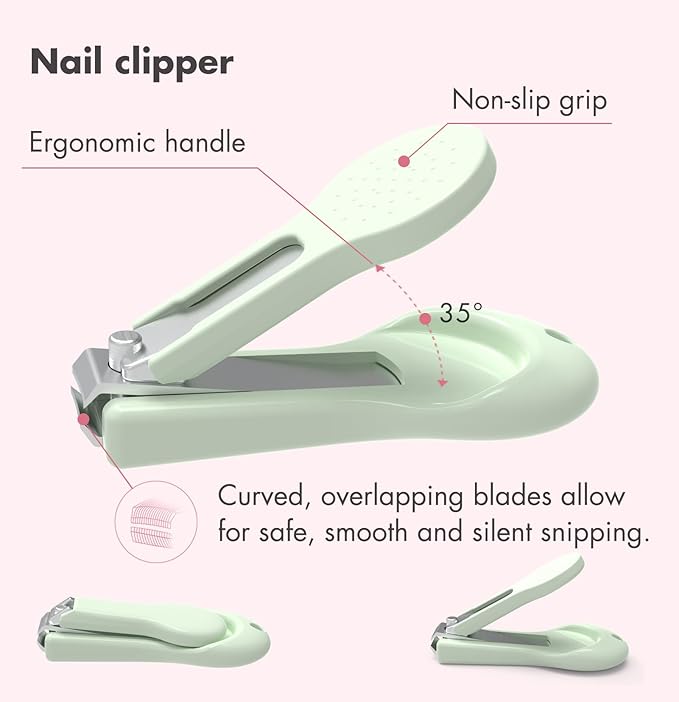 Baby Nail Kit, 4-in-1 Baby Nail Care Set with Cute Case, Baby Nail Clippers, Scissors, Nail File & Tweezers, Baby Manicure Kit and Pedicure kit for Newborn, Infant, Toddler, Kids-Owl Green