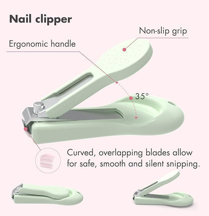 Baby Nail Kit, 4-in-1 Baby Nail Care Set with Cute Case, Baby Nail Clippers, Scissors, Nail File & Tweezers, Baby Manicure Kit and Pedicure kit for Newborn, Infant, Toddler, Kids-Owl Green