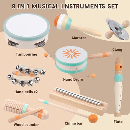 Toddlers Musical Instruments-Baby Montessori Wooden Musical Toys for Toddlers 1-3 Year Old,Kids Percussion Instruments Toy for 1 Year Boy&Girls,Christmas Birthday Gift for 1-3-5+ Year Old