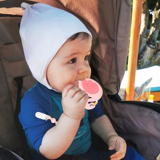 Baby Teething Toys,Food Grade Silicone Teether with One-piece Pacifier Clip Holder 3 Months+