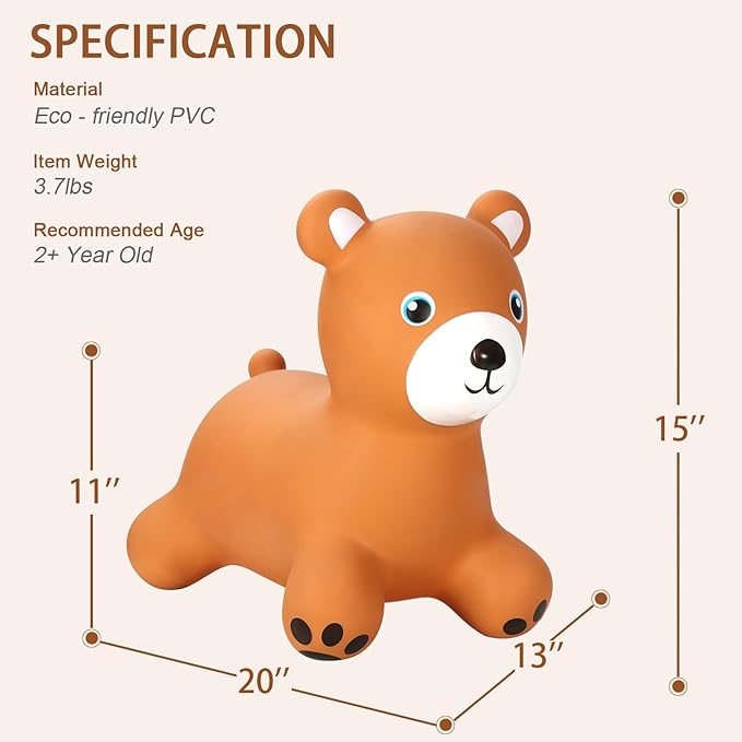 INPANY Bear Bouncy Hopper Toys for 2 Year Old Boy, Toddlers Inflatable Animal Hopping Horse 3 4