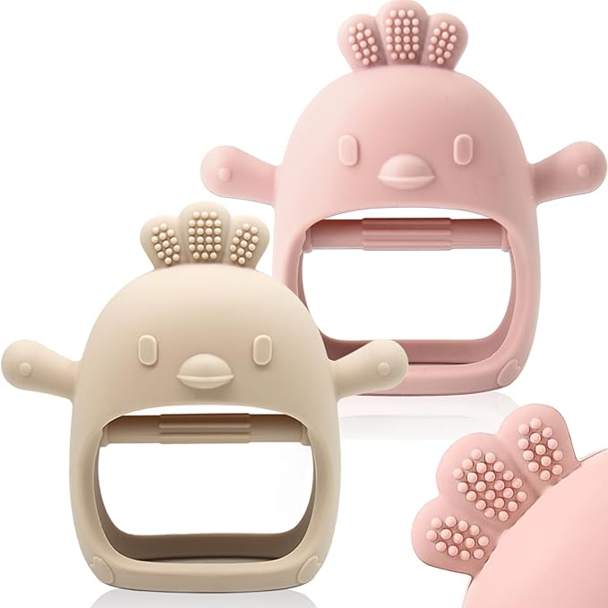 2 Packs Baby Teething Toy for 0-6 6-12 Months, Food Grade Silicone Teething Mitten