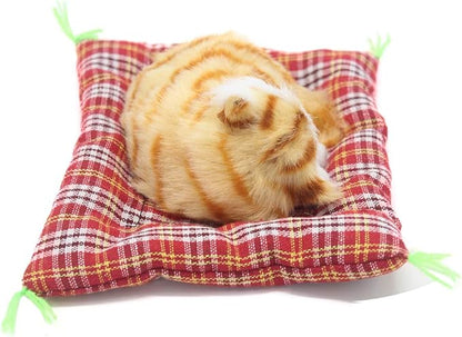 2Pcs Sleeping Cat on Pad Doll Toy, Cute Mini Kitten