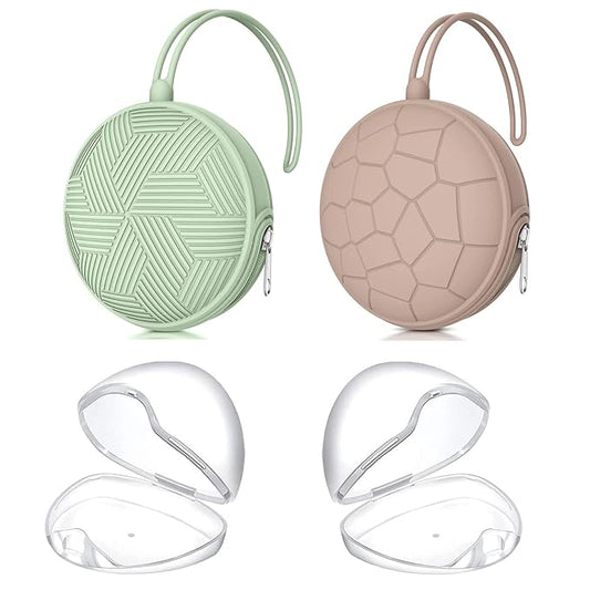 Smlpuame 4 Pack Pacifier Holder Case Set,2 Silicone Portable Pacifier Cover Pouch Bag for Diaper Bags Baby Carriage with 2 Transparent Pacifier Storage Container Box