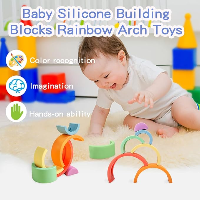 let's make Rainbow Stacking Toy Baby Silicone Stacker Building Blocks 3 years (6Pcs)