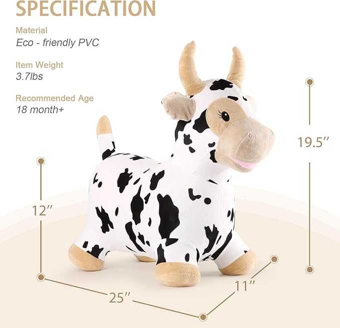 INPANY Bouncy Cow Farm Animal Hopper Toys for 2 Year Old Boy Birthday Gifts, Ride on Toddler Plush Inflatable Bouncing Bull 3 4