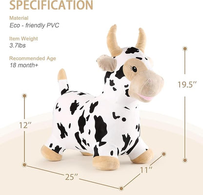 INPANY Bouncy Cow Farm Animal Hopper Toys for 2 Year Old Boy Birthday Gifts, Ride on Toddler Plush Inflatable Bouncing Bull 3 4
