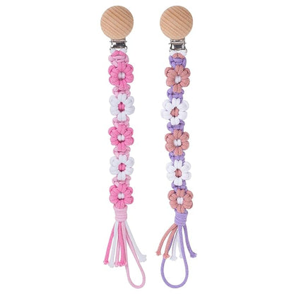 Pacifier Clip for Boys Girls Floral Daisy Macrame Baby Paci (2pack:Pink Daisy