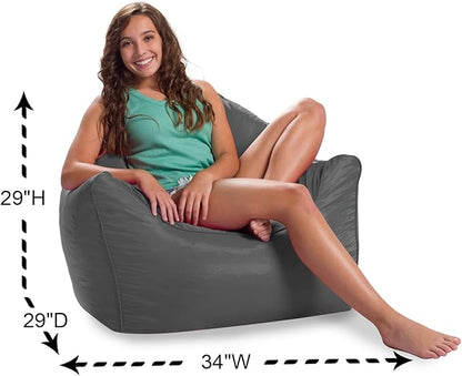 Posh Creations Structured Comfy Bean Bag Chair for Gaming, Reading, and Watching TV, Malibu Lounge, Microsuede - Charcoal Gray