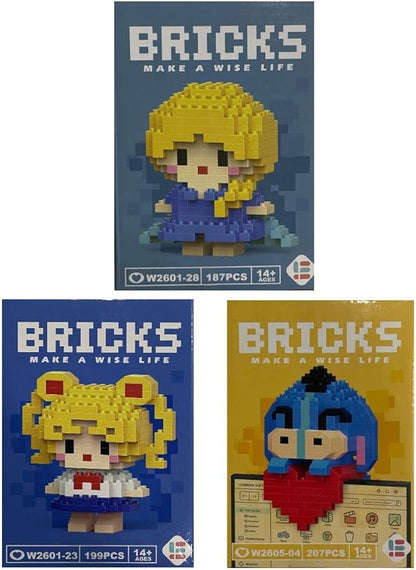 Micro Mini Building Blocks Anime Character Set (500+ Pieces), Ages +14 (3 Pack) 4)