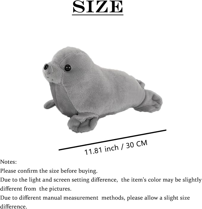 Seal Plush Stuffed Animal Grey Cute Toy Pillow Kawaii Doll 11.8 inch