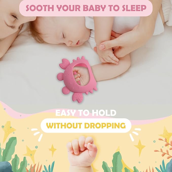Anboor 2 Pack Baby Teething Toys, Silicone Teethers for Babies 0-6 Months Anti Dropping Hand Teether