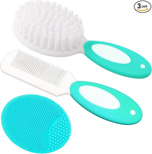 Baby Hair Brush, Cradle Cap Brush, Baby Hair Comb, Baby Hair Brush and Comb Set for Newborns & Toddlers, Baby Brush Soft Bristles, Ideal for Cradle Cap, Perfect Baby Registry Gift (Green)