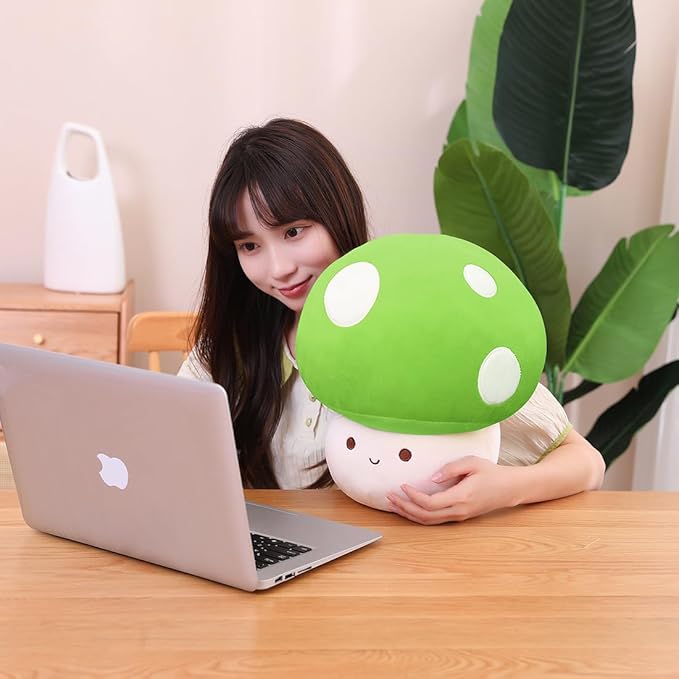 Kawaii Plush Mushroom Toy Pillow, Cute Plushies Mushroom Doll Gift for Kids(Green 30cm/11.8in)