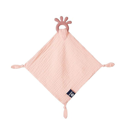 Baby Muslin Security Blanket with Food Grade Silionce Teether,Soothe Teething Toy for Boys and Girls 100% Polyester